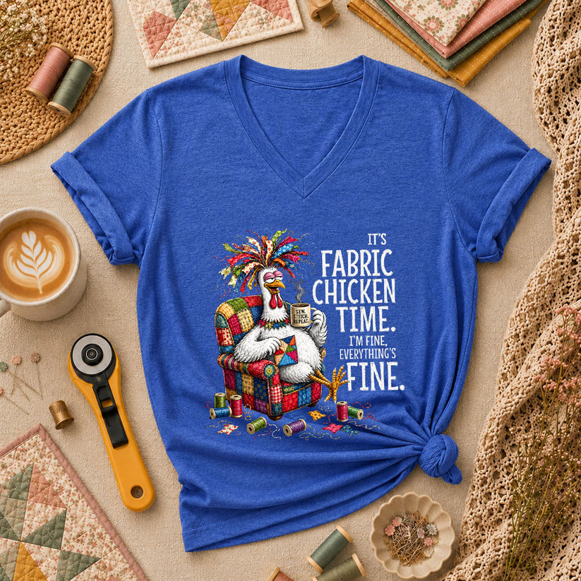 It's Fabric Chicken Time I'm Fine Women's V-Neck - Heather True Royal