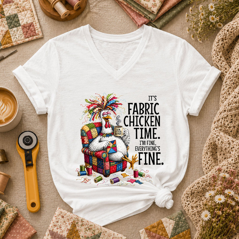 It's Fabric Chicken Time I'm Fine Women's V-Neck - White