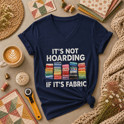Its Not Hoarding If Its Fabric Women's V-Neck - Navy