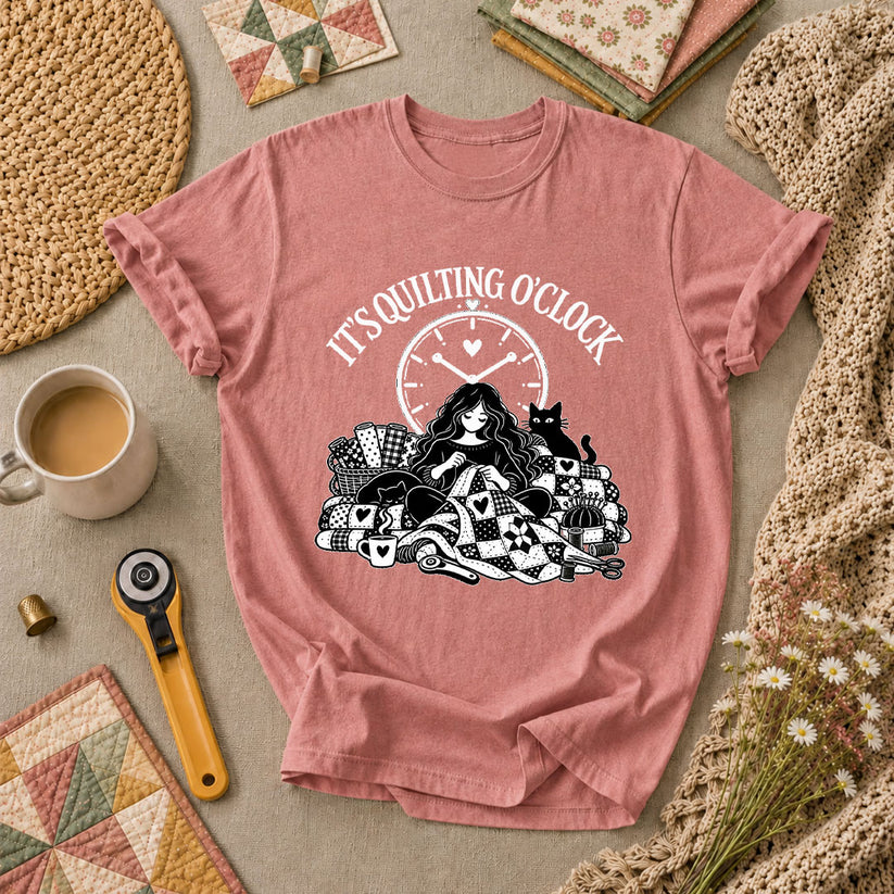 It's Quilting O'clock Cozy Night T-Shirt - Heather Mauve