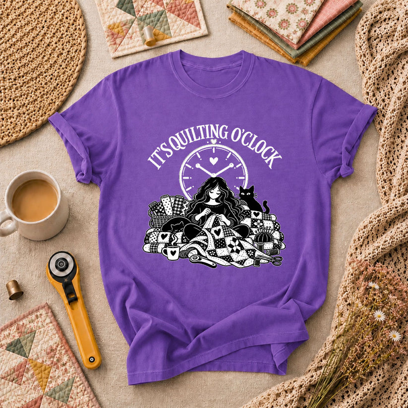 It's Quilting O'clock Cozy Night T-Shirt - Heather Team Purple