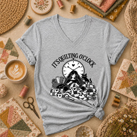 It's Quilting O'clock Cozy Night Women's V-Neck