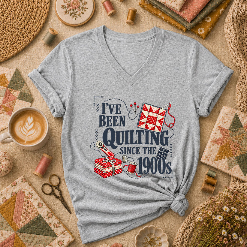 I've Been Quilting Since The 1900s Women's V-Neck - Athletic Heather