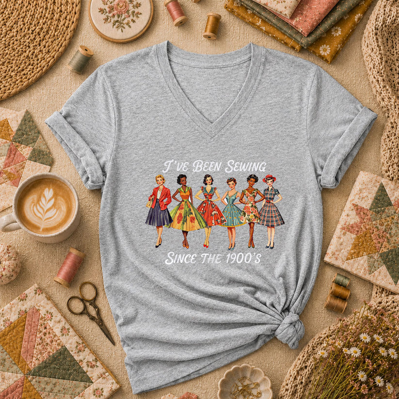 Ive Been Sewing Since The 1950s Vintage Women Women's V-Neck - Athletic Heather