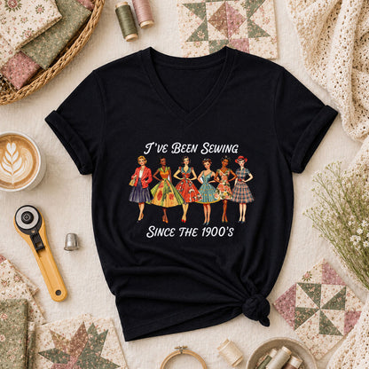 Ive Been Sewing Since The 1950s Vintage Women Women's V-Neck - Black