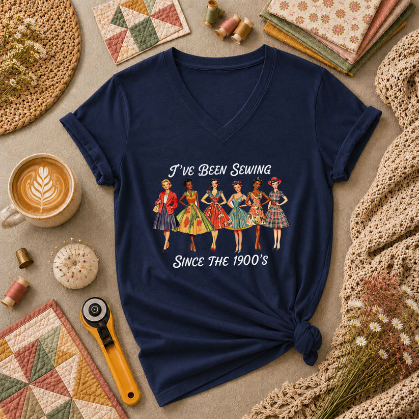 Ive Been Sewing Since The 1950s Vintage Women Women's V-Neck - Navy