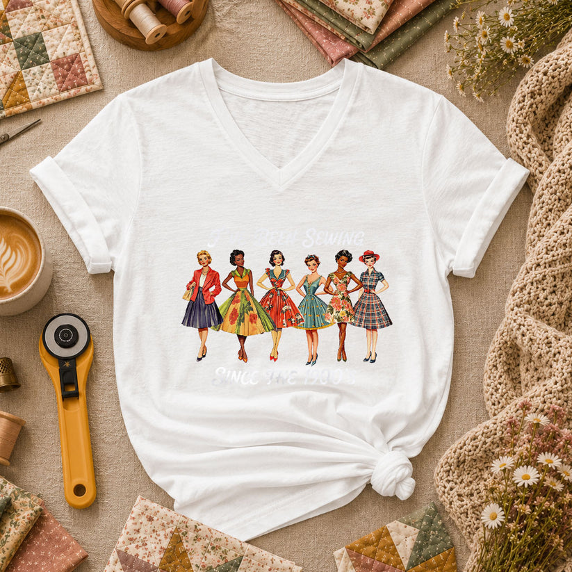 Ive Been Sewing Since The 1950s Vintage Women Women's V-Neck - White