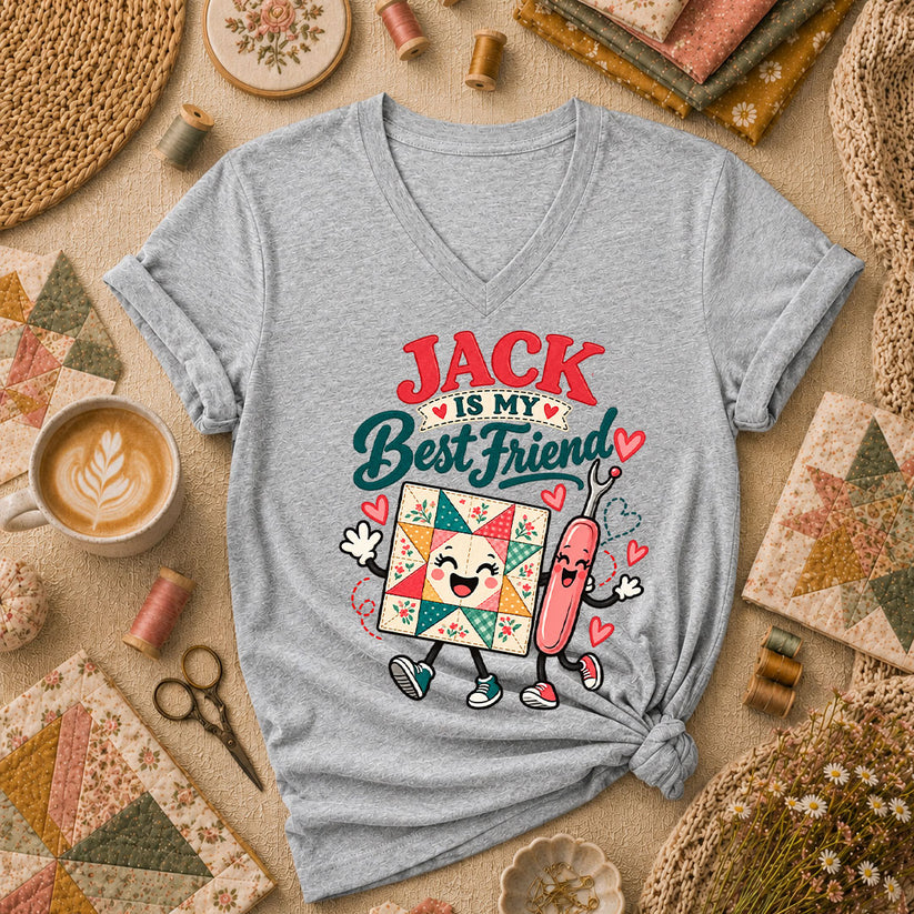 Jack Is My Best Friend Seam Ripper Women's V-Neck - Athletic Heather
