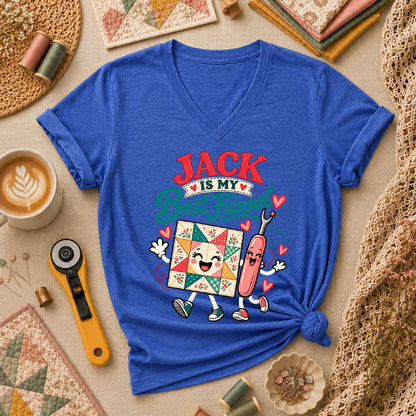 Jack Is My Best Friend Seam Ripper Women's V-Neck - Heather True Royal