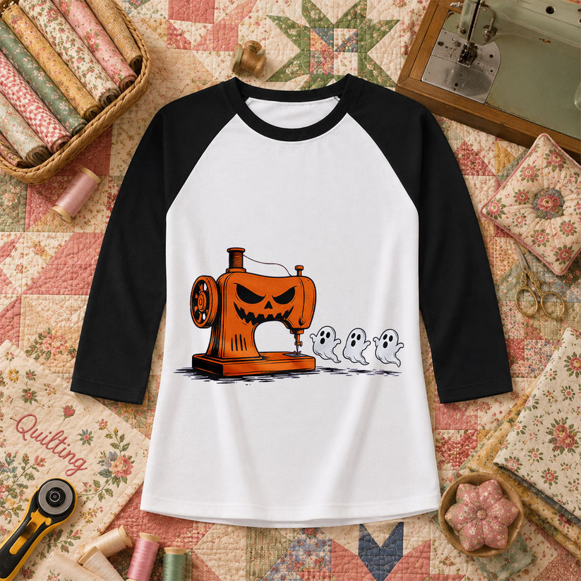 Jack-O-Sewing Machine Chasing Ghosts Raglan Sleeve - Black