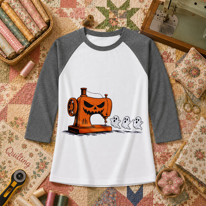 Jack-O-Sewing Machine Chasing Ghosts Raglan Sleeve - Deep Heather
