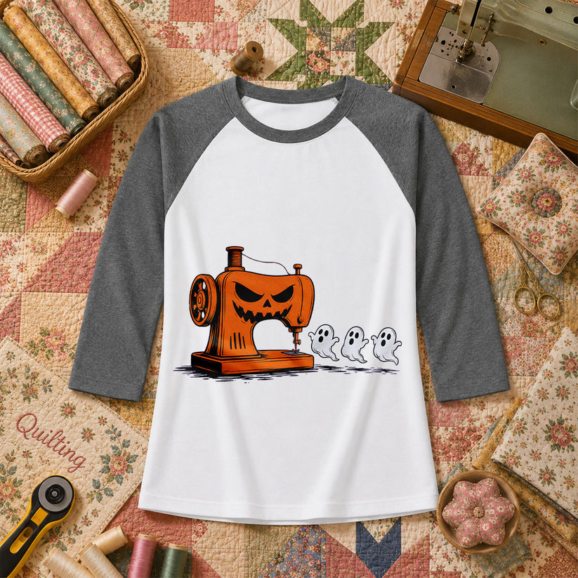 Jack-O-Sewing Machine Chasing Ghosts Raglan Sleeve - Deep Heather