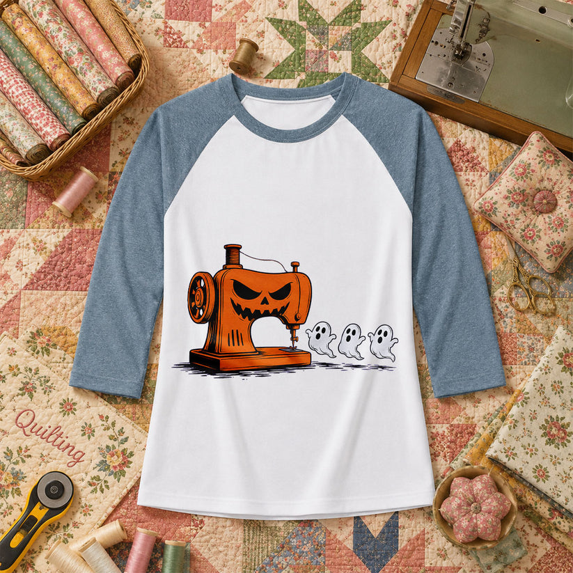 Jack-O-Sewing Machine Chasing Ghosts Raglan Sleeve - Denim
