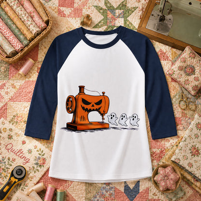Jack-O-Sewing Machine Chasing Ghosts Raglan Sleeve - Navy