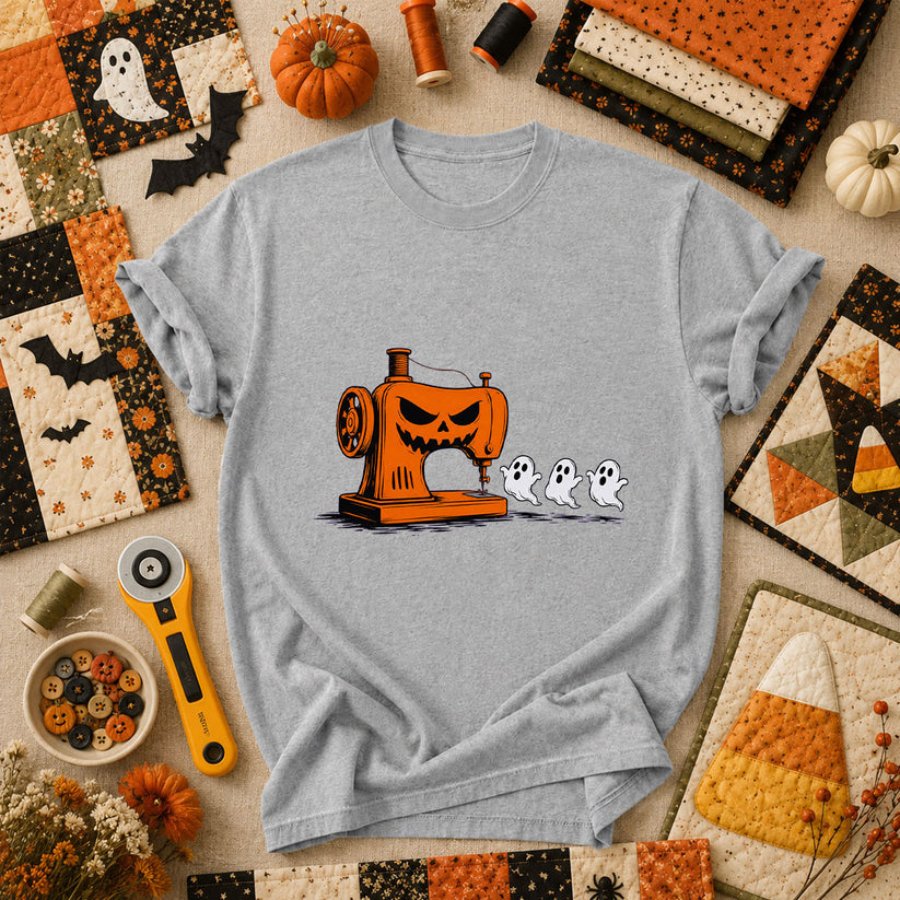 Jack-O-Sewing Machine Chasing Ghosts T-Shirt - Athletic Heather