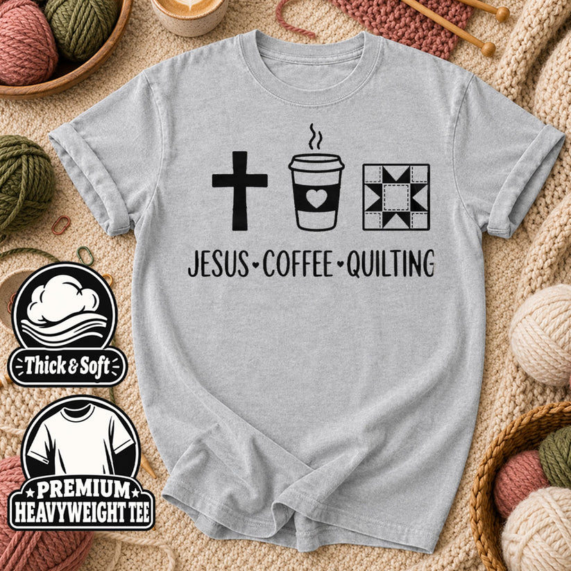 Jesus Coffee Quilting T-Shirt - Athletic Heather