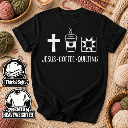 Jesus Coffee Quilting T-Shirt - Black