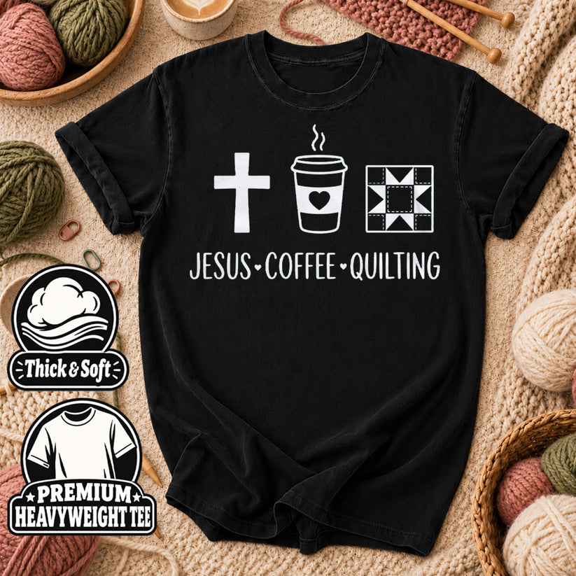 Jesus Coffee Quilting T-Shirt - Black