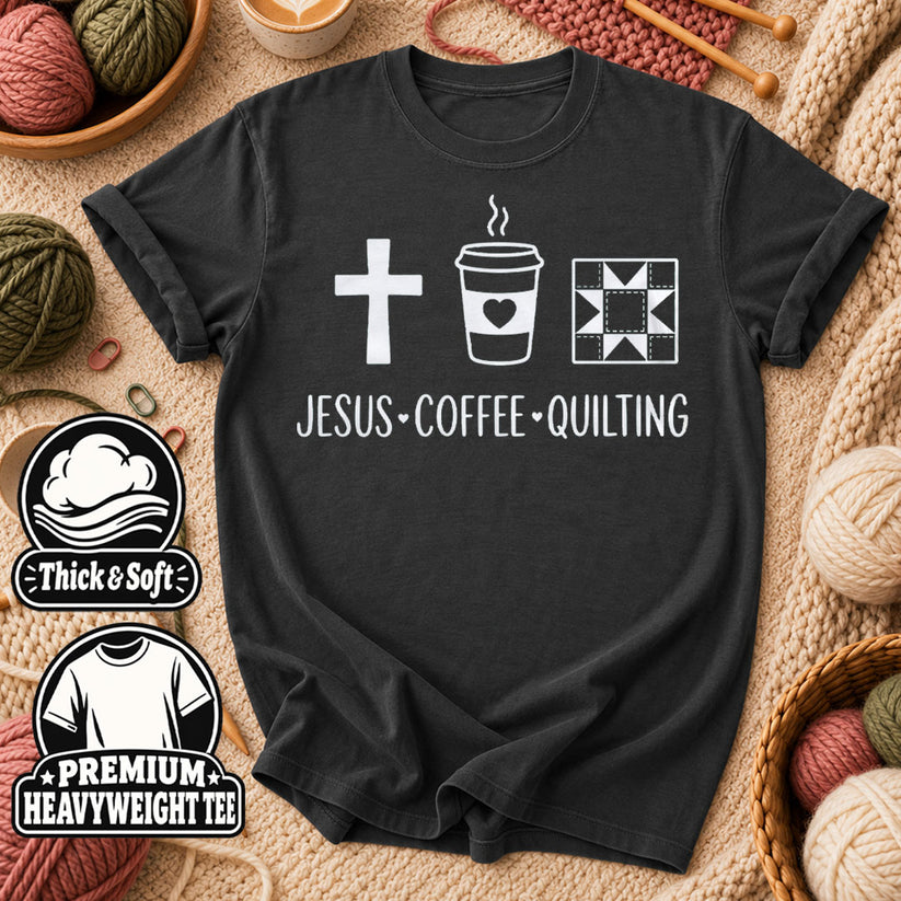 Jesus Coffee Quilting T-Shirt - Dark Heather Grey