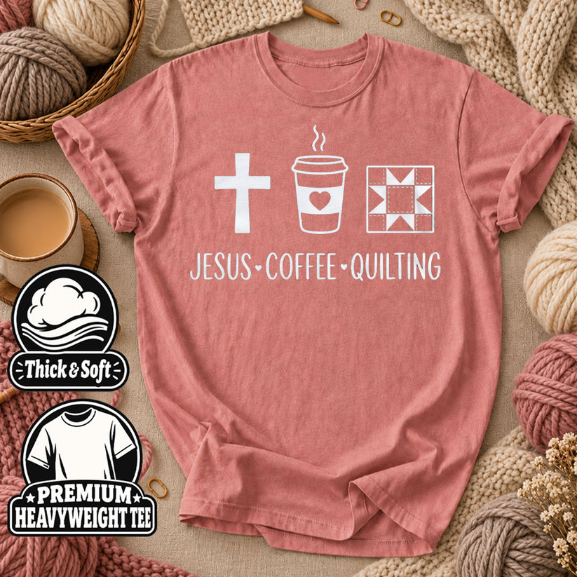Jesus Coffee Quilting T-Shirt - Heather Mauve