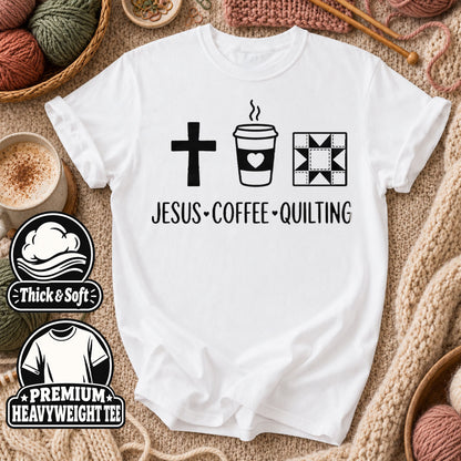 Jesus Coffee Quilting T-Shirt - White