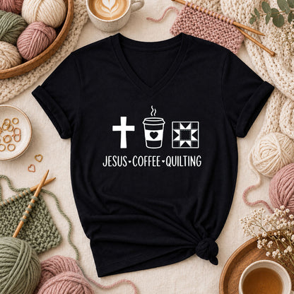 Jesus Coffee Quilting Women's V-Neck - Black