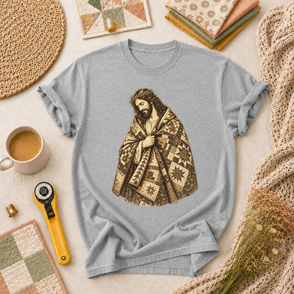 Jesus Wrapped In Quilt Robe T-Shirt - Athletic Heather