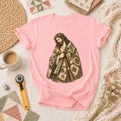 Jesus Wrapped In Quilt Robe T-Shirt - Pink