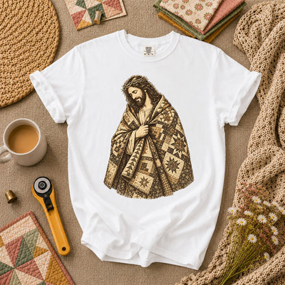 Jesus Wrapped In Quilt Robe T-Shirt - White