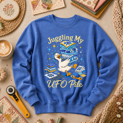 Juggling My UFO Pile Long Sleeve - Heather True Royal