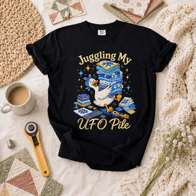 Juggling My UFO Pile T-Shirt - Black