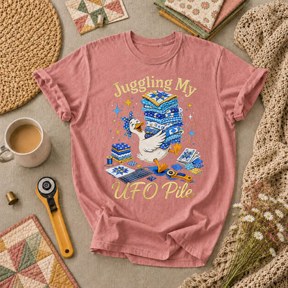Juggling My UFO Pile T-Shirt - Heather Mauve