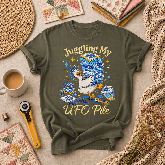 Juggling My UFO Pile T-Shirt - Military Green