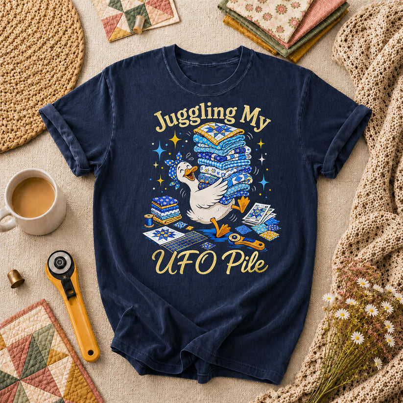 Juggling My UFO Pile T-Shirt - Navy