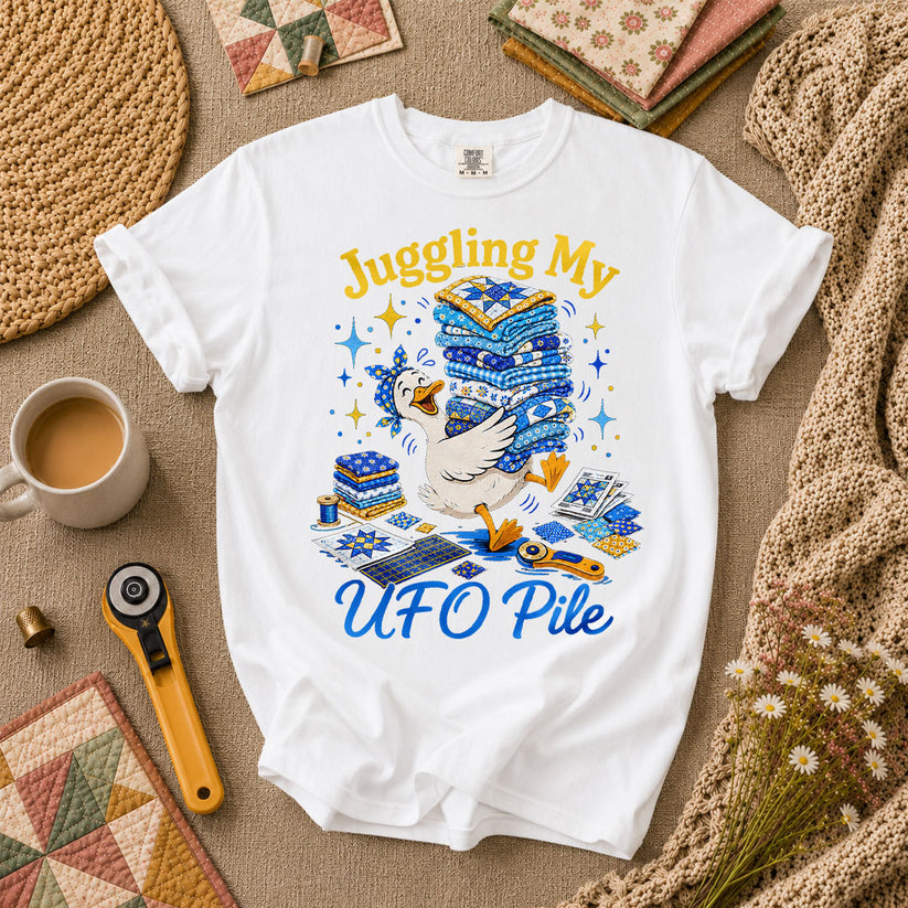 Juggling My UFO Pile T-Shirt - White
