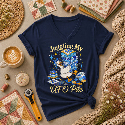 Juggling My UFO Pile Women's V-Neck - Navy