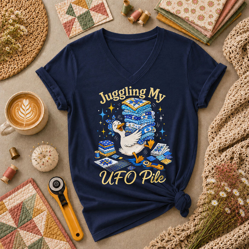 Juggling My UFO Pile Women's V-Neck - Navy