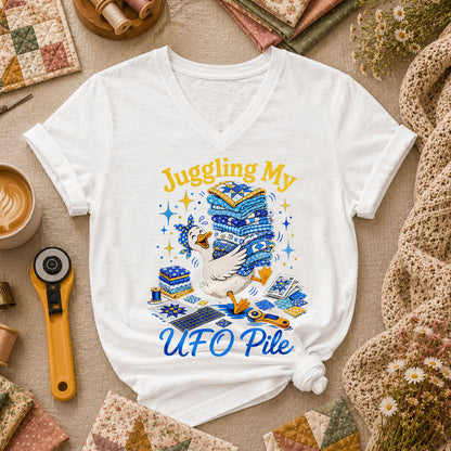 Juggling My UFO Pile Women's V-Neck - White