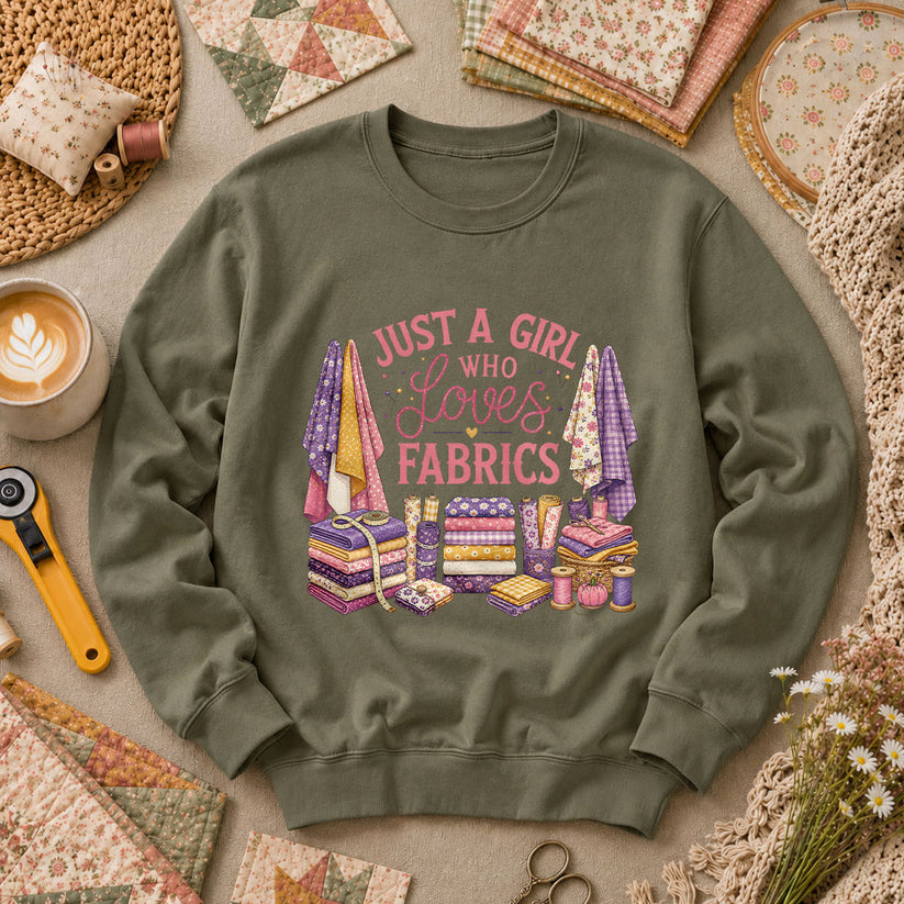 Just A Girl Who Loves Fabrics Long Sleeve - Military Green