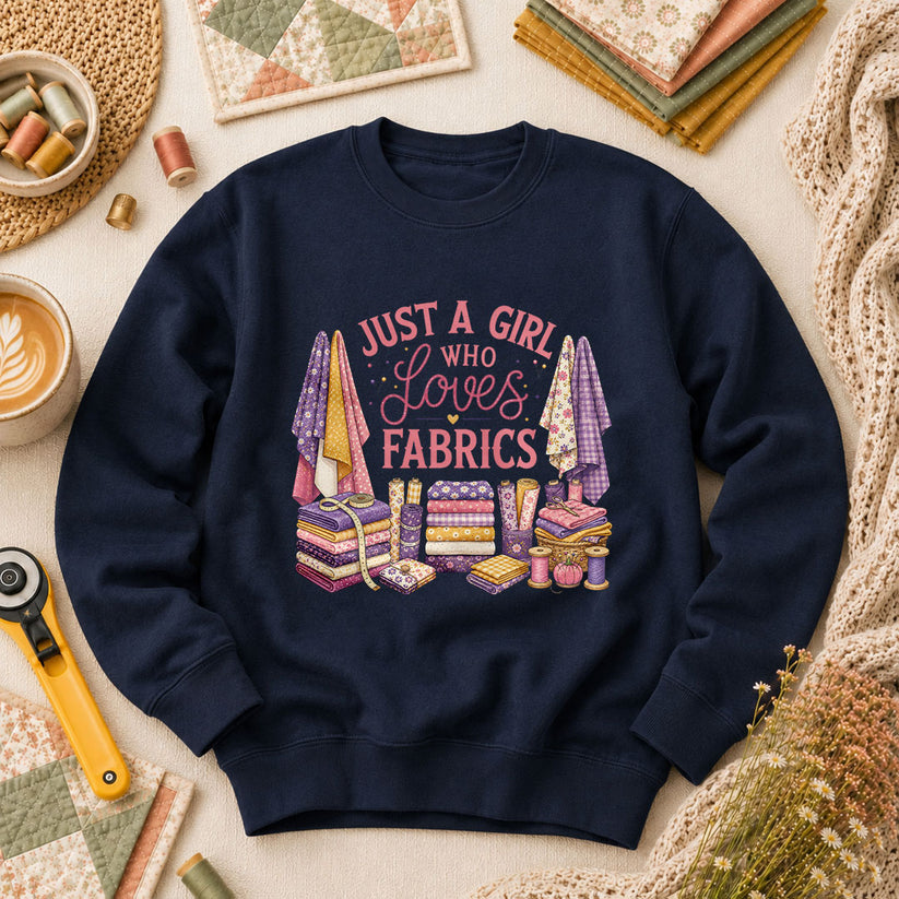 Just A Girl Who Loves Fabrics Long Sleeve - Navy
