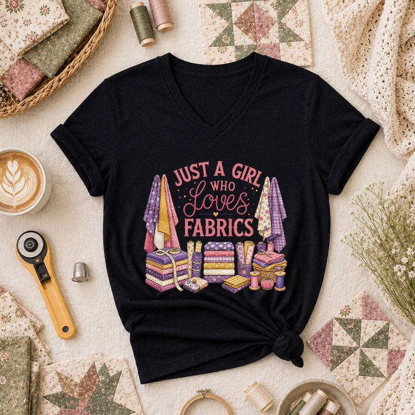 Just A Girl Who Loves Fabrics Women's V-Neck - Black