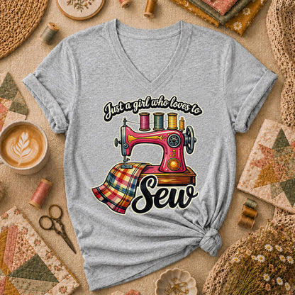 Just A Girl Who Loves To Sew Women's V-Neck - Athletic Heather