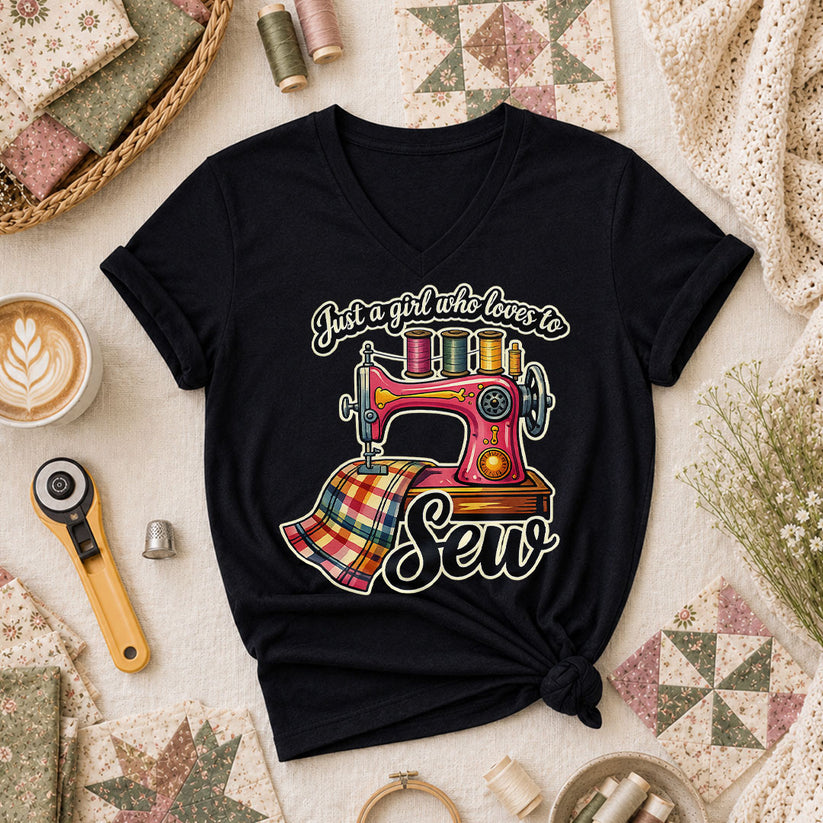 Just A Girl Who Loves To Sew Women's V-Neck - Black