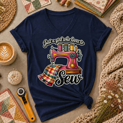 Just A Girl Who Loves To Sew Women's V-Neck - Navy