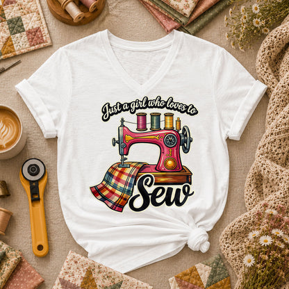 Just A Girl Who Loves To Sew Women's V-Neck - White