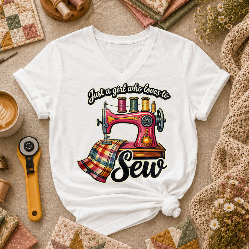Just A Girl Who Loves To Sew Women's V-Neck - White