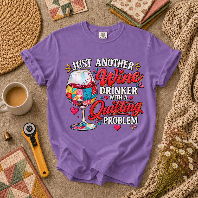 Just Another Wine Drinker With A Quilting Problem T-Shirt - Heather Team Purple