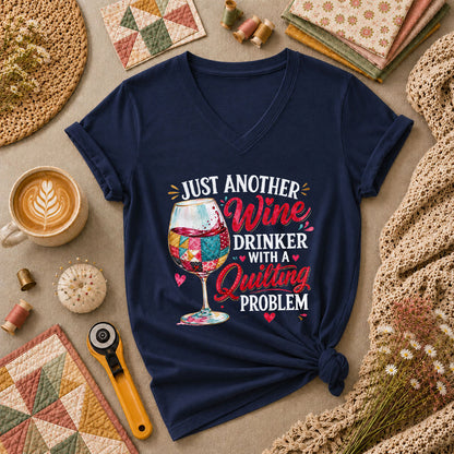 Just Another Wine Drinker With A Quilting Problem Women's V-Neck - Navy