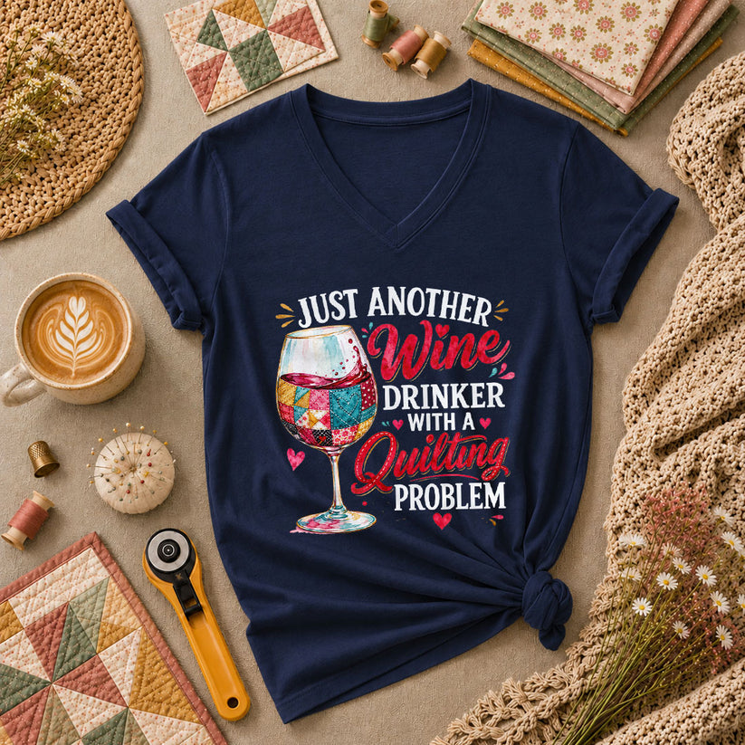 Just Another Wine Drinker With A Quilting Problem Women's V-Neck - Navy