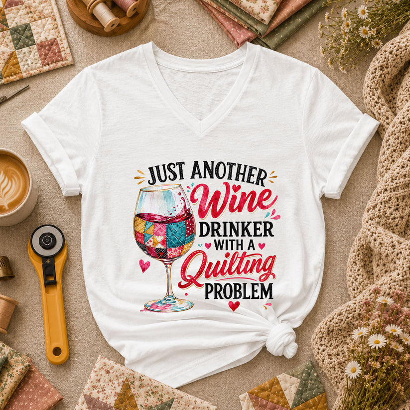 Just Another Wine Drinker With A Quilting Problem Women's V-Neck - White